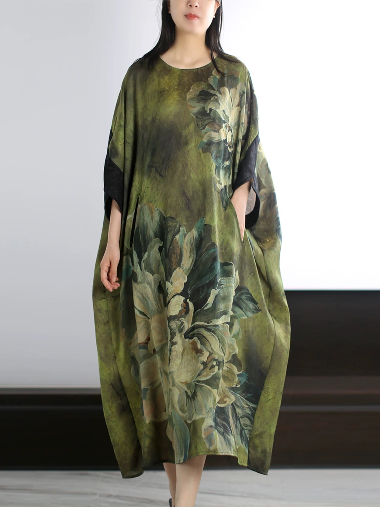 oversized batwing dress Oversized Batwing Sleeves Dress Casual Loose Dress Plus Size Clothing Adjustable Waist Dress Linen Cotton Dropped Shoulder Dress F38