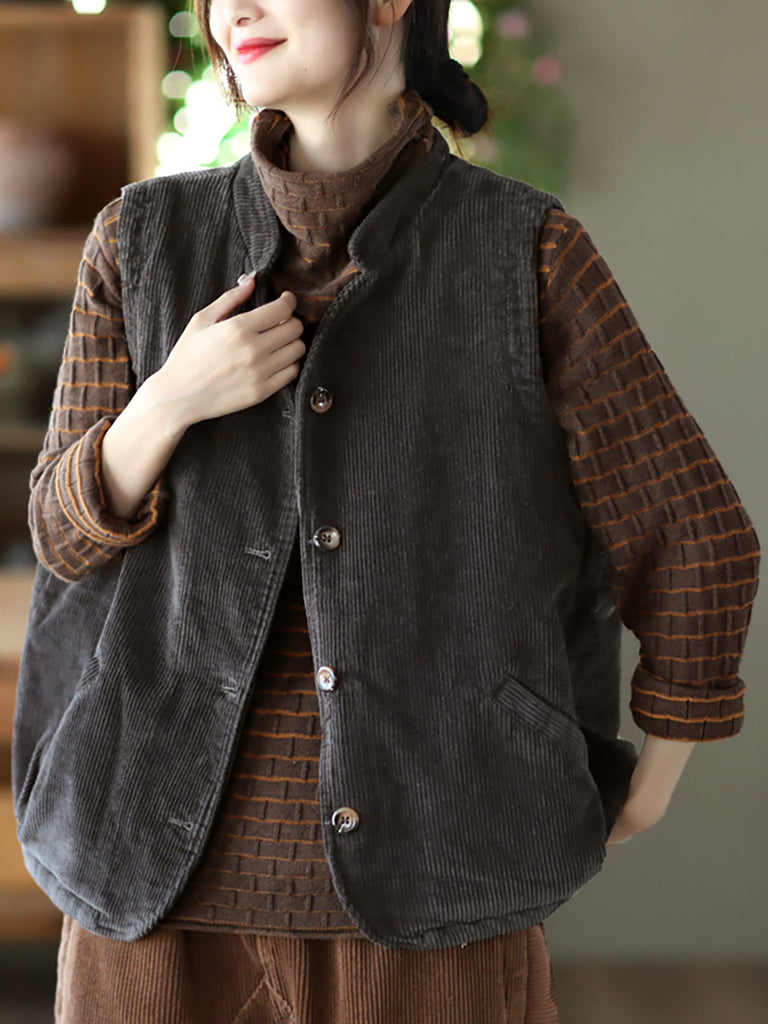 Plus Size Women Vintage Cotton Corduroy Loose Padded Vest – BUYKUD