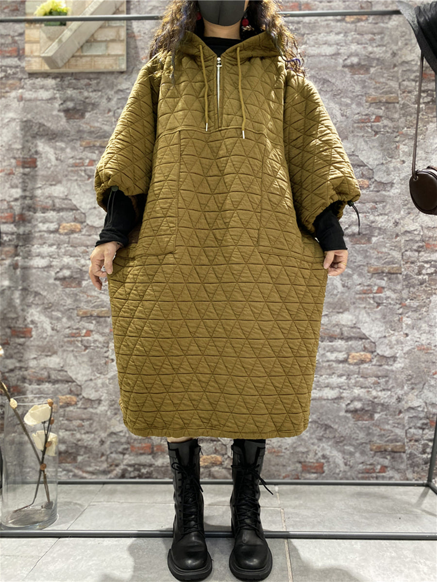 Plus Size Women Winter Quilted Padded Hooded Dress