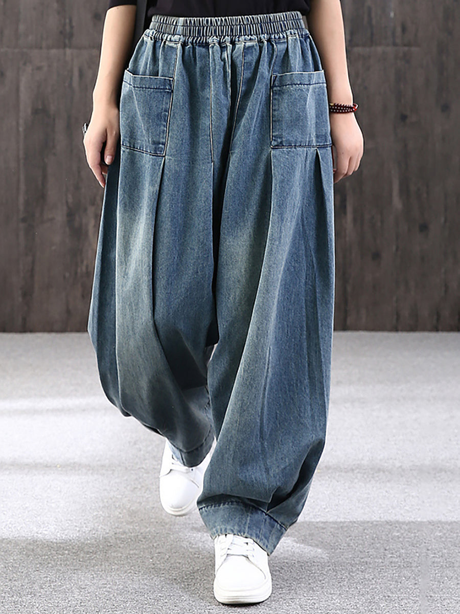 Plus Size - Simple Pure Color Loose Denim Jeans – BUYKUD