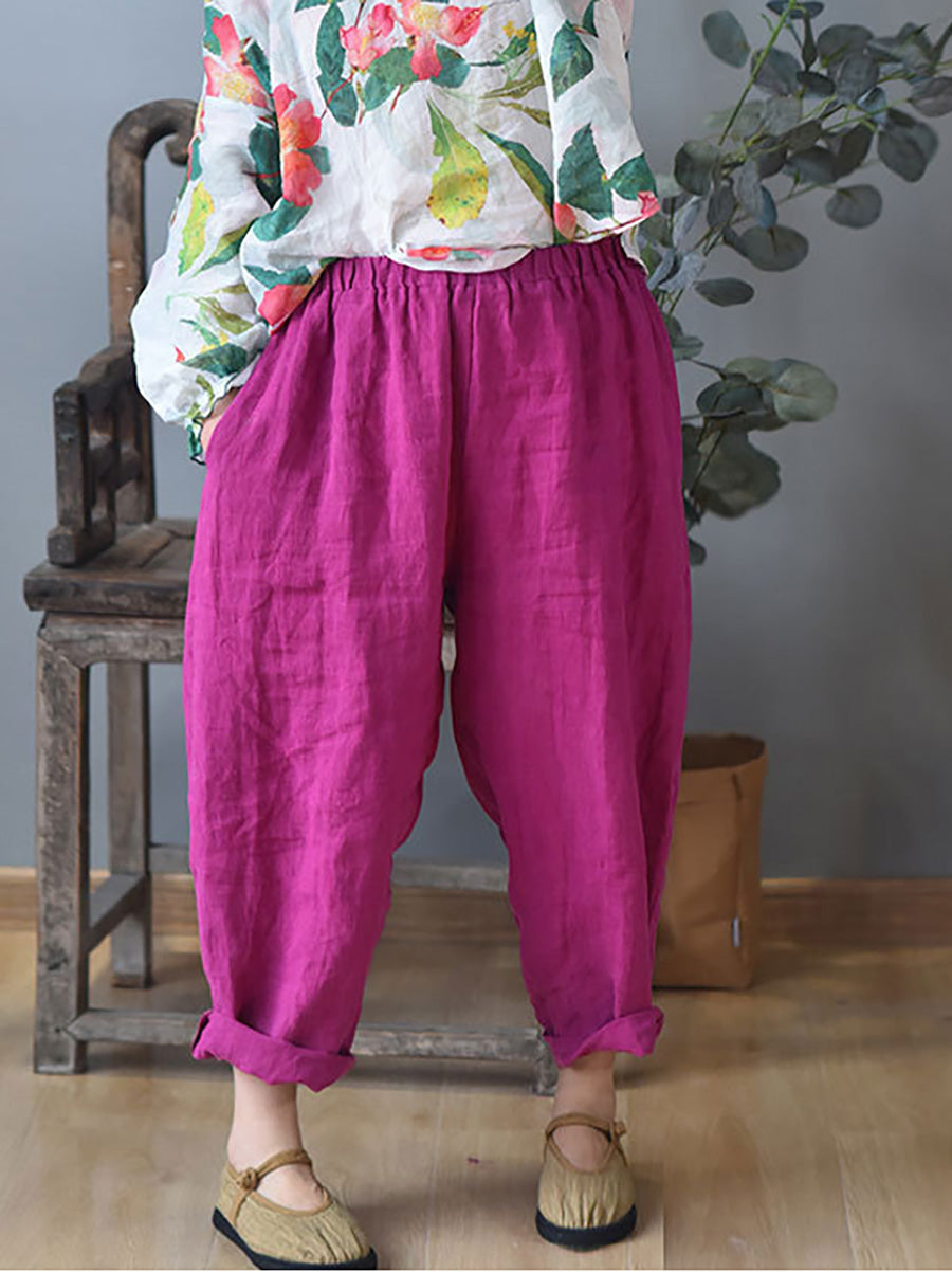 Plus Size - Summer Solid 100% Linen Harem Pants – BUYKUD