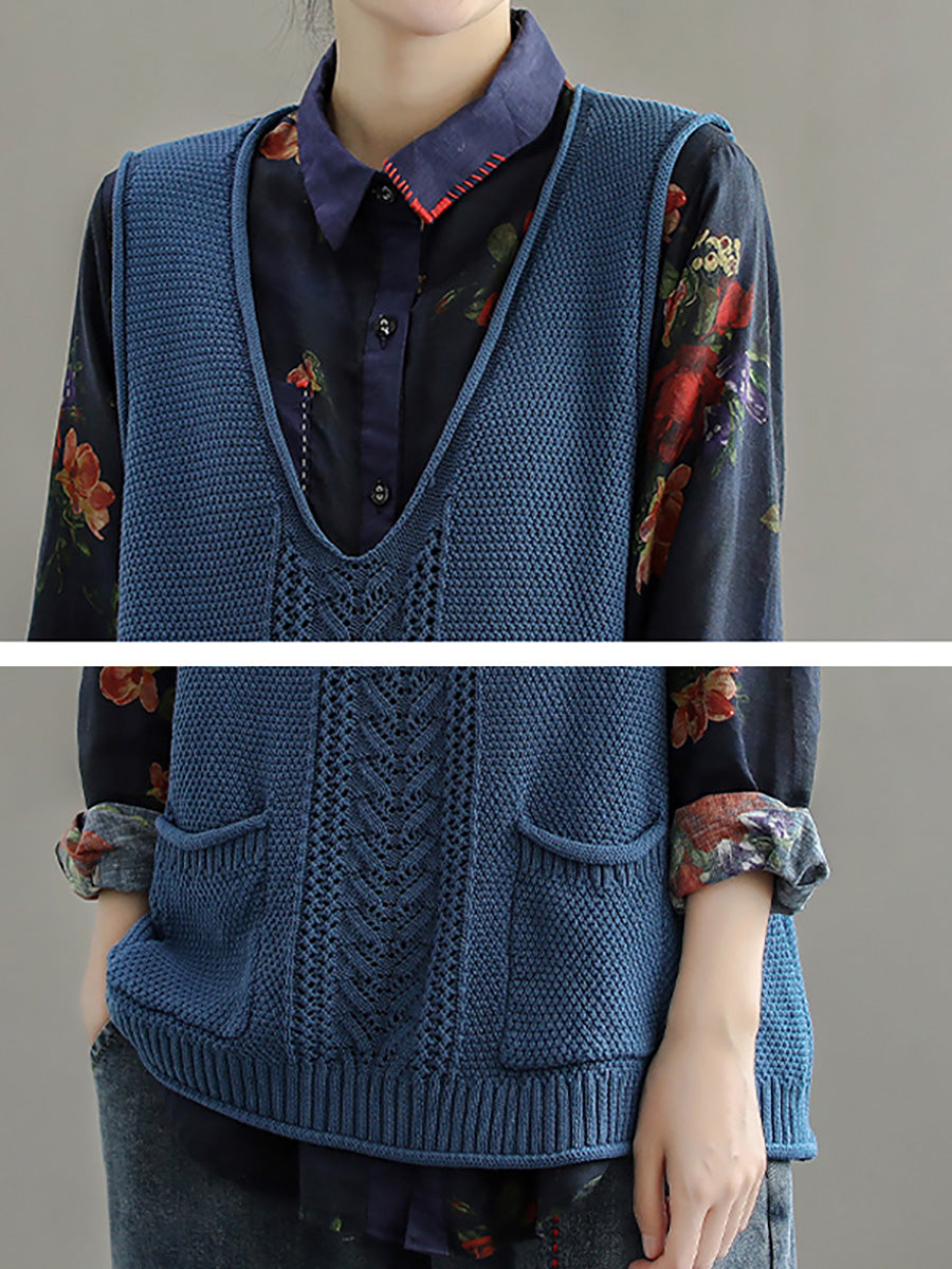 Plus Size - Women Pocket Knitted Hollow Sweater Vest – BUYKUD