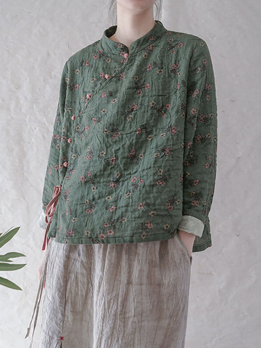 Plus Size - 100% Cotton Floral Retro Lace-up Sweatshirt – BUYKUD