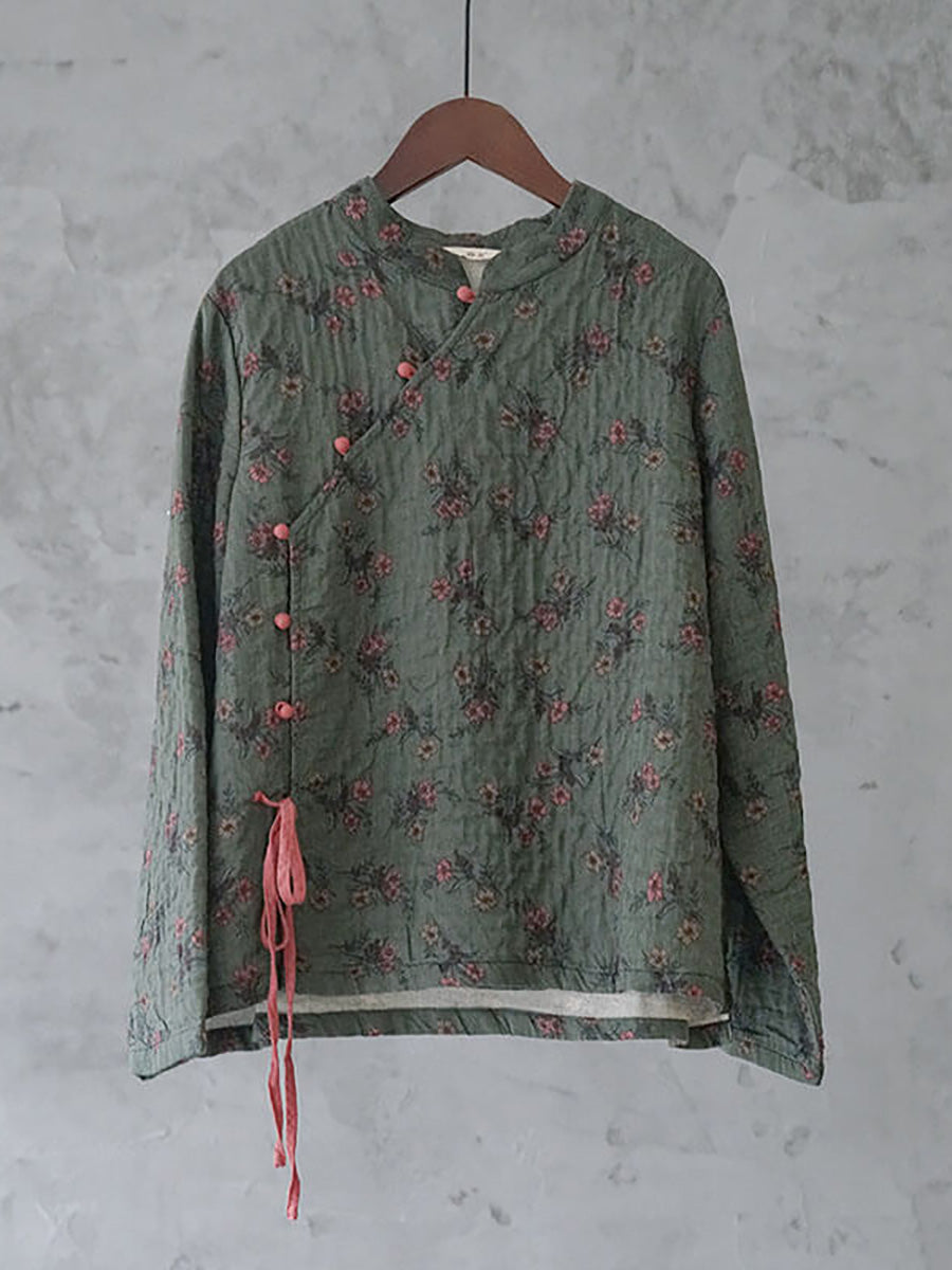 Plus Size - 100% Cotton Floral Retro Lace-up Sweatshirt – BUYKUD
