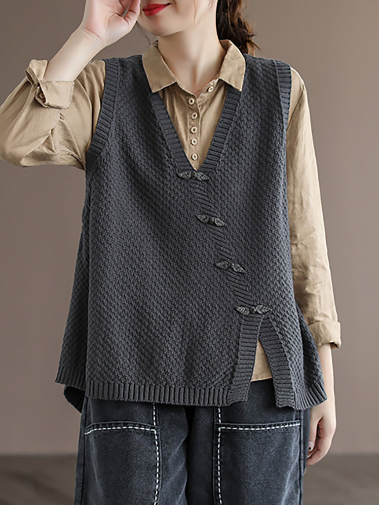 Plus Size Women Button Knitted Vest Waistcoat Sweater | BUYKUD