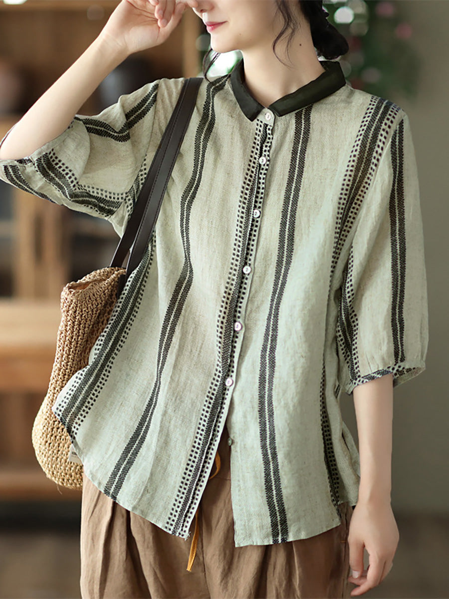 Plus Size Women Artsy Summer Plaid 100%Ramie Shirt AA1014 main image 0