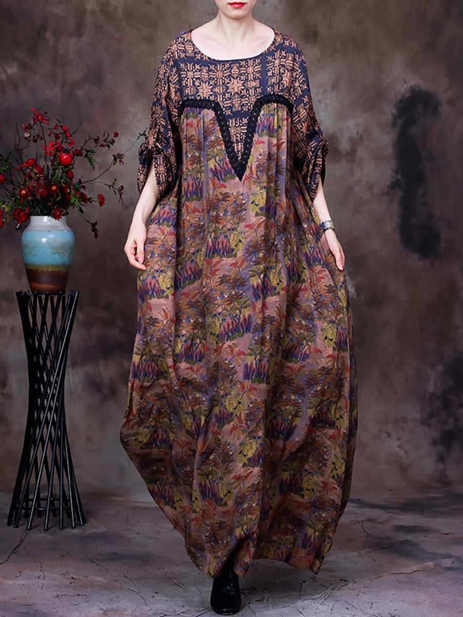 Lace Patchwork Floral Vintage Women Retro Maxi Dress Lace Patchwork Floral Vintage Women Retro Maxi Dress