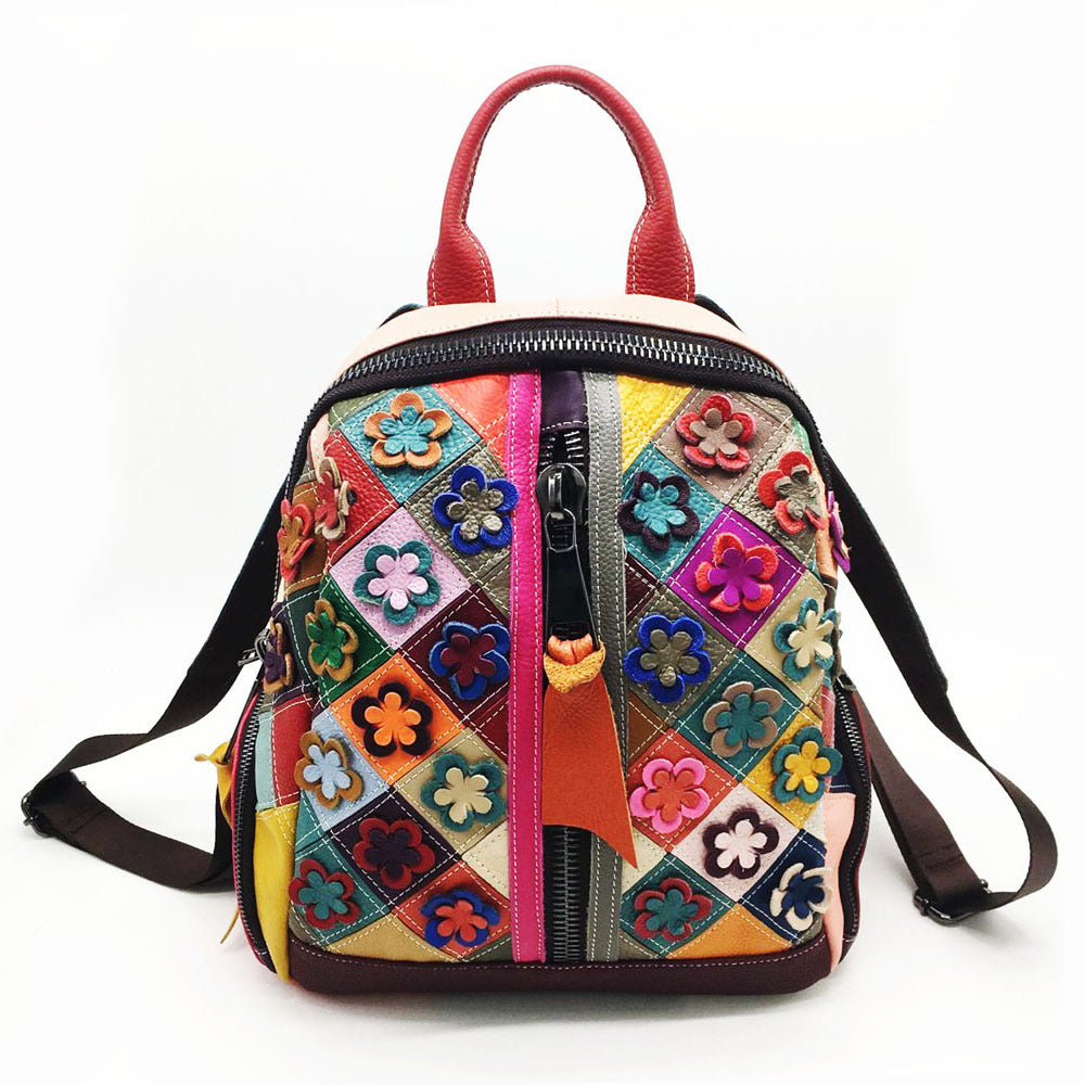 backpack preppy leather Women's Preppy Style Colorblock Backpack – BUYKUD