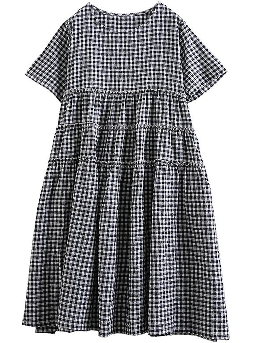 Plus Size 100%Cotton Short Sleeve Plaid Dress – BUYKUD