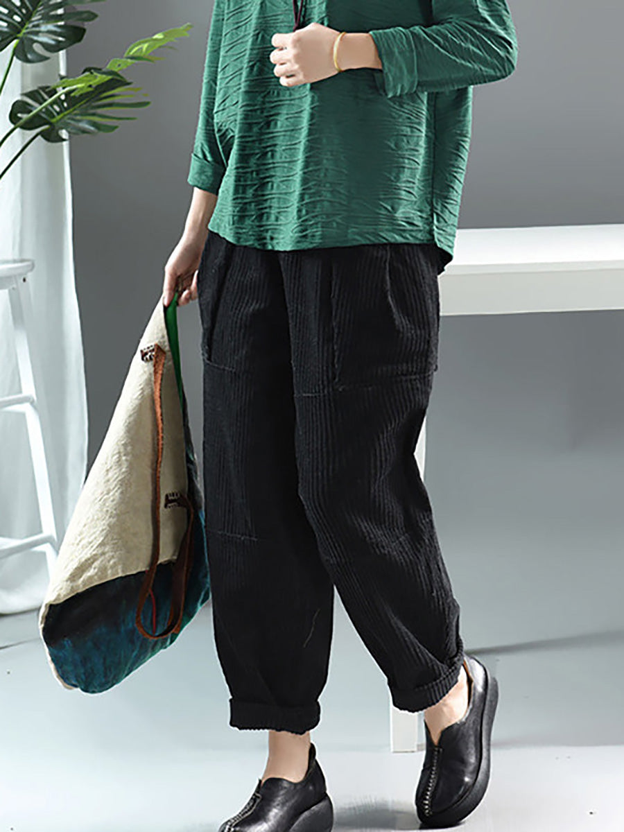 Plus Size Spring Retro Corduroy Solid Color Pants – BUYKUD