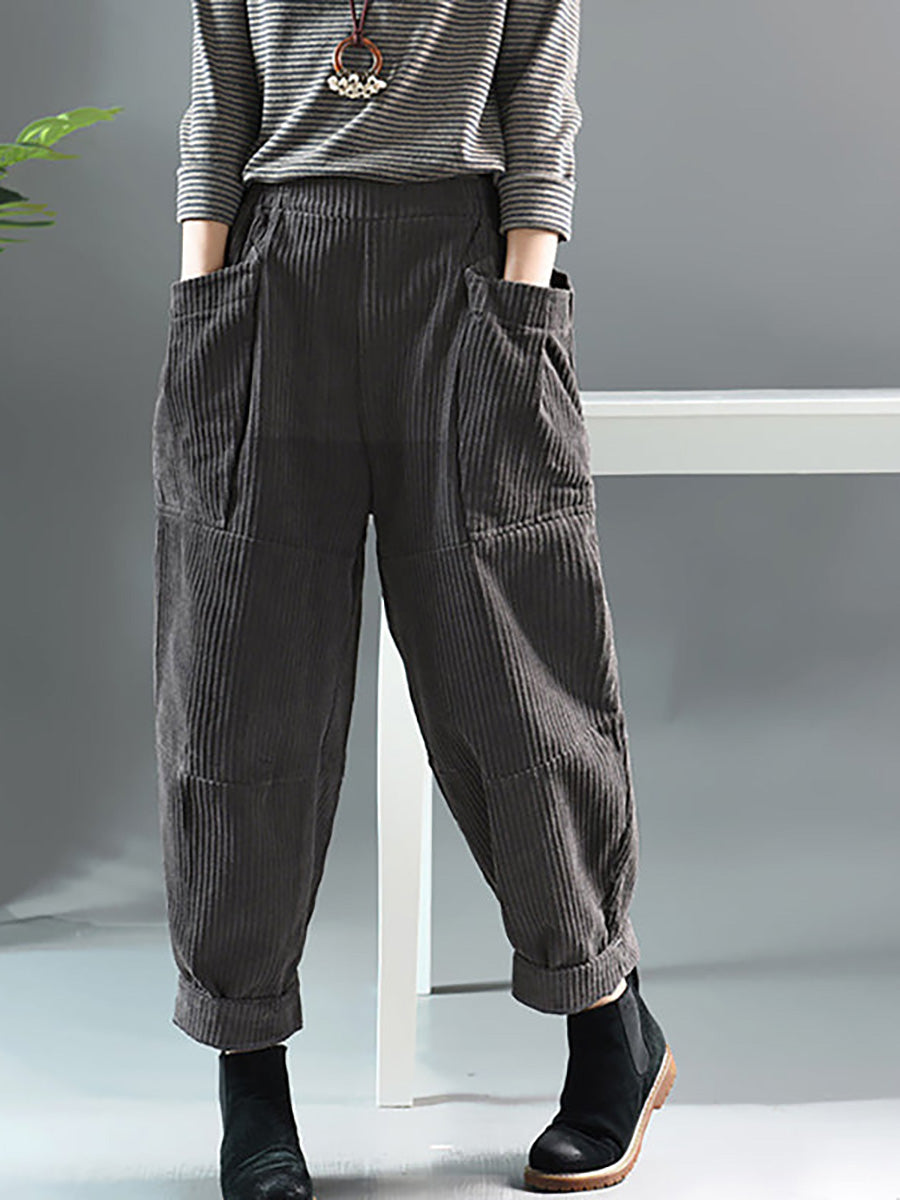 Plus Size Spring Retro Corduroy Solid Color Pants – BUYKUD