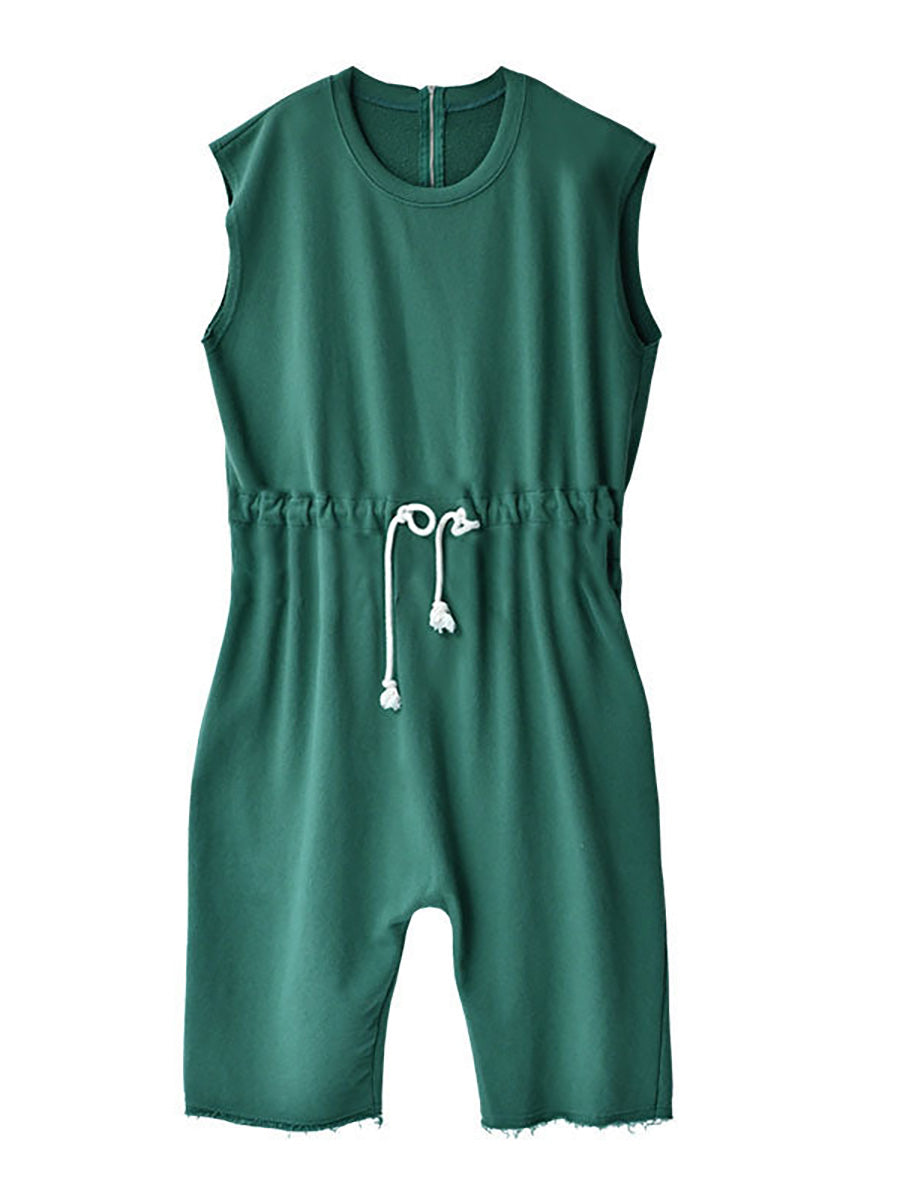 Solid Drawstring Short Sleeve Plus Size Jumpsuit