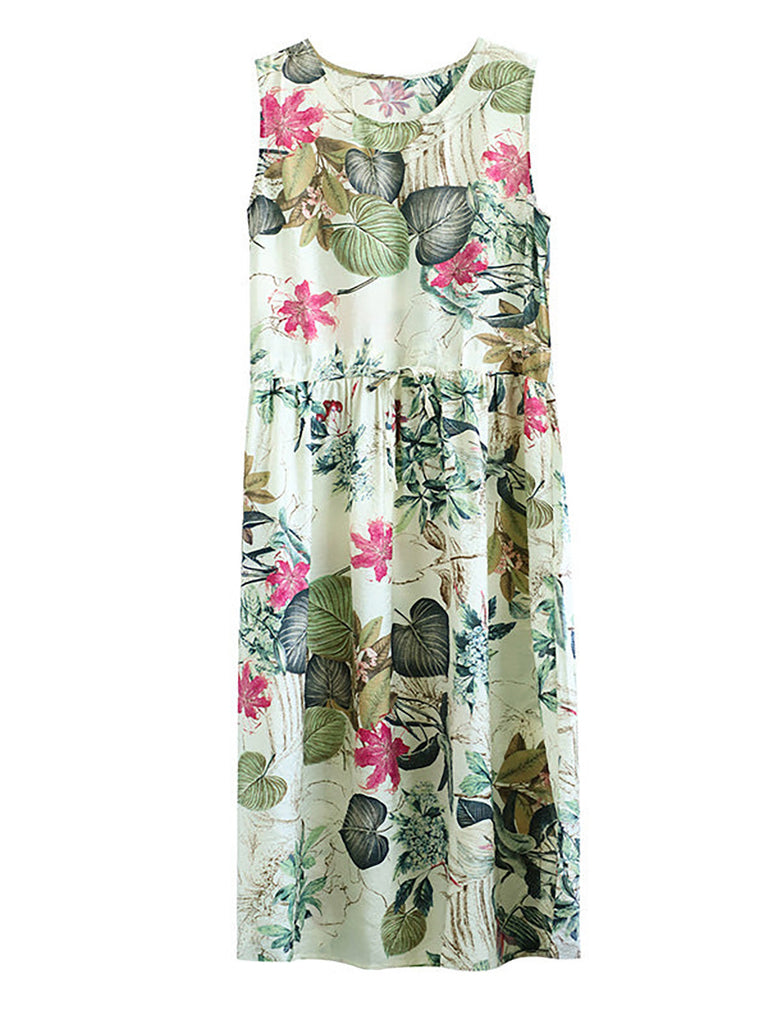 Plus Size - Summer Casual Floral Printed Cotton Sleeveless Pinafore Dr ...