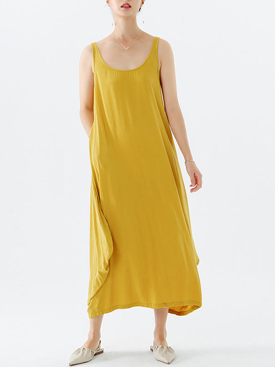 Casual Solid Color Pleated Sleeveless Maxi Dress Casual Solid Color Pleated Sleeveless Maxi Dress