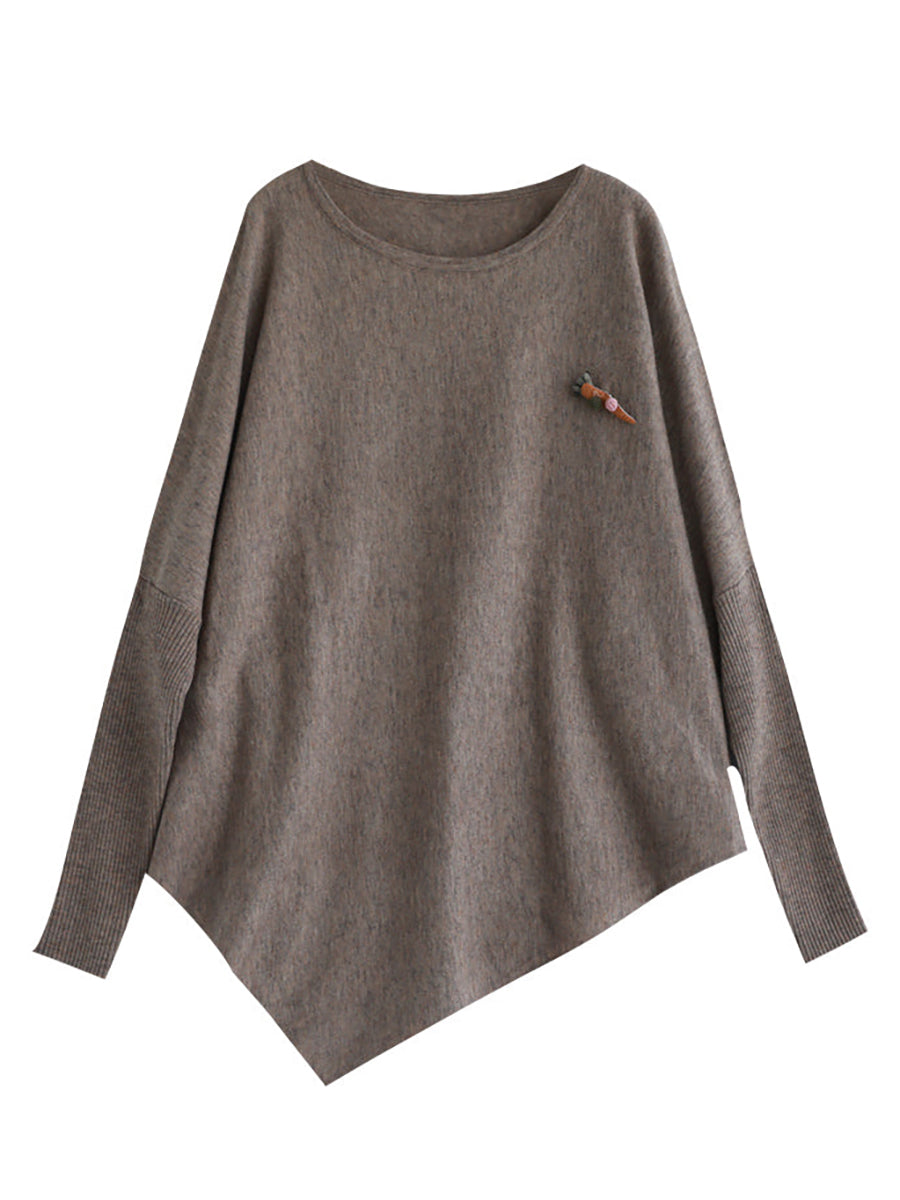 Women Solid Irregular Hem Loose Sweater – BUYKUD